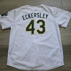 Dennis Eckersley White Jersey with Green Text and Gold Outline